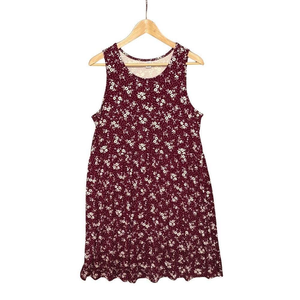 Old‎ Navy Womens Sleeveless Babydoll Tank Dress Size Large Maroon Floral Stretch